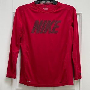 Nike Boys Dri-Fit Red Long Sleeve Logo T Shirt Size L